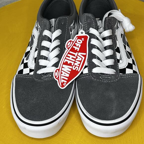 Vans Boy's Ward Flame Checker White Skate Shoes Youth Size 4 - Picture 9 of 14